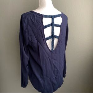 Elodie Open Back High-Low Blouse Navy